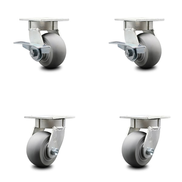Service Caster 4 Inch Kingpinless Thermoplastic Rubber Wheel Caster Swivel Locks 2 Brakes, 4PK SCC-KP30S420-TPRRD-SLB-BSL-2-BSL-2 - main